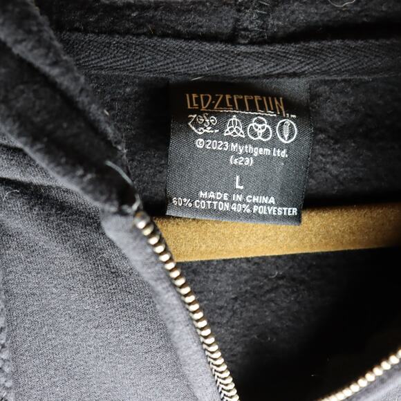 Led Zeppelin 2023 Mythgem Black Zip Hoodie Size L Yellow Graphics - Picture 3 of 3